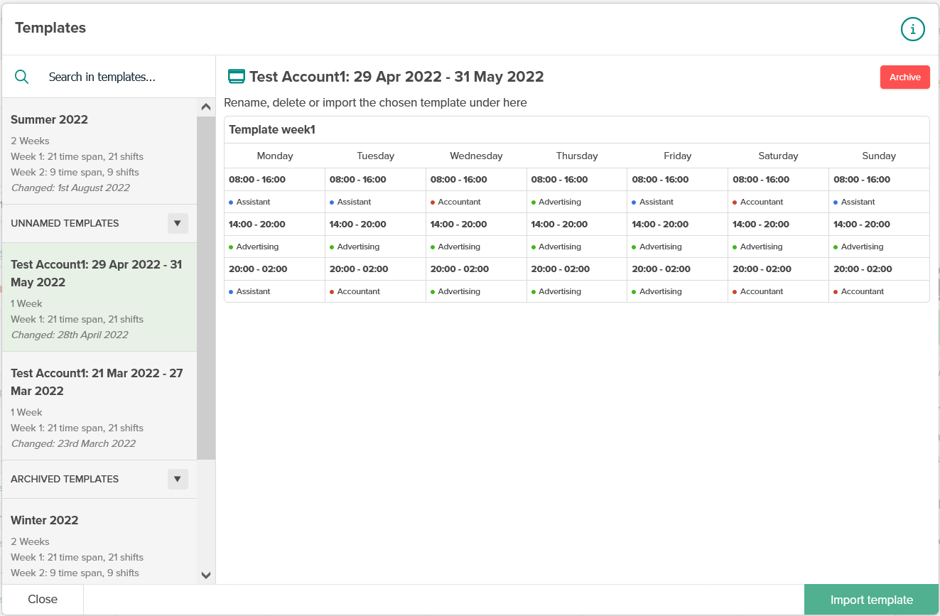 Interface of the new Smartplan Template Manager